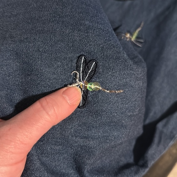 Jane Ashley Denim Embroidered Dragon Flies Sequin Beaded Dress Size Large - Picture 8 of 8